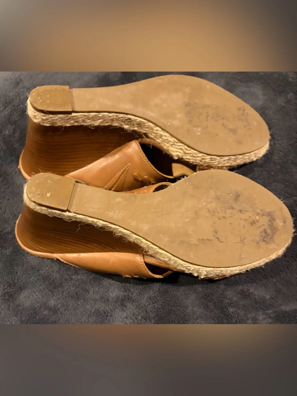 Jack Rogers Espadrille Tan Leather Cutout Slide Wedges - Size 8